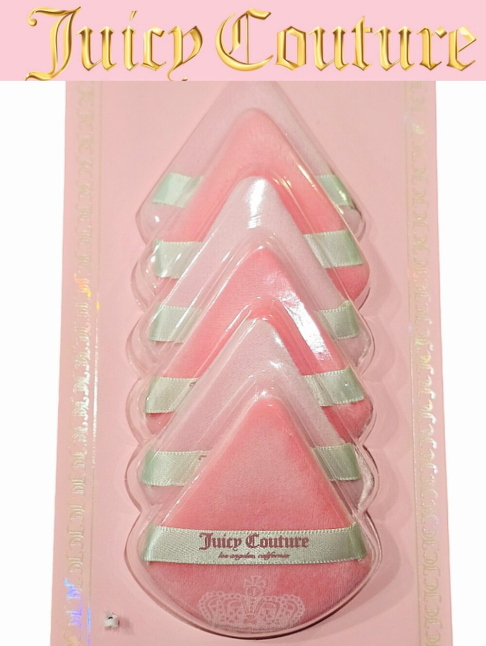 Juicy Couture Set Of 6 Pink Crown Logo Velvet Makeup Puffs